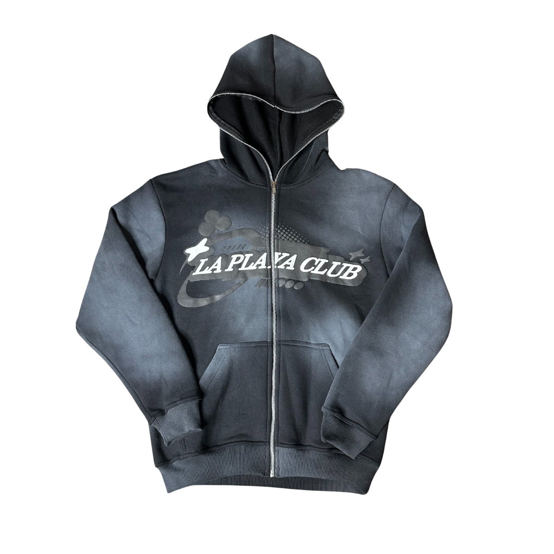 La Pláya Club zip up hoodie custom zip up hoodies with custom print black zip up hoodies front image